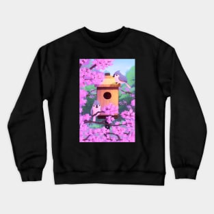 Tufted Titmouse House With Redbuds Crewneck Sweatshirt